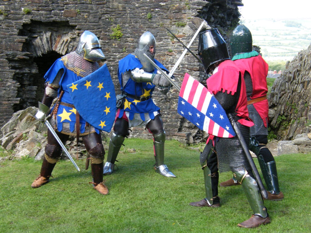 Knights of the MCS battle each other representing Europe vs America for the golf tournament